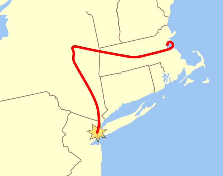 American Airlines 11 flight path from Boston to New York City