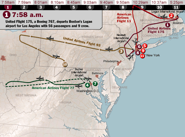 The route of American Airlines Flight 77