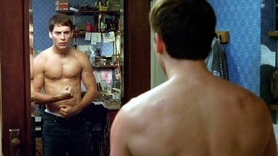 American Gun (2002 film) movie scenes Peter Parker Tobey Maguire looking in mirror Source Spider Man 2002 Credit Sony Pictures It s actually surprisingly hard to film mirrors in movies 
