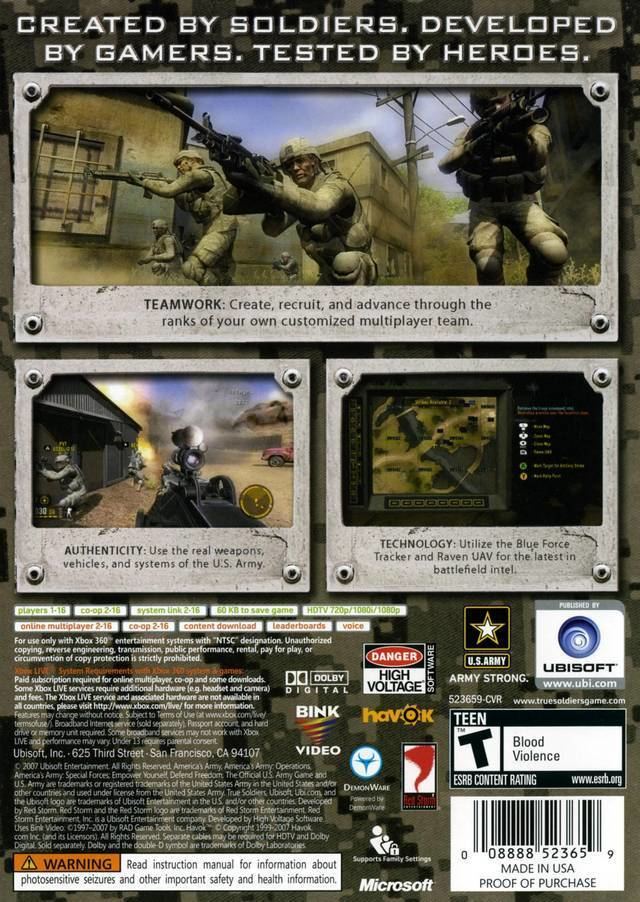 america's army true soldiers xbox 360
