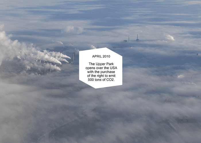 An artwork about Public Smog, an "atmospheric park" created by Amy Balkin and her supporters through the use of financial, political, and legal methods.