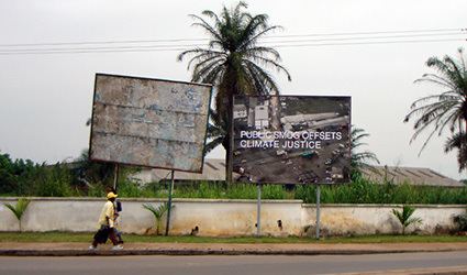 A billboard about Public Smog by Amy Balkin found in Doula, Cameroon in 2009.