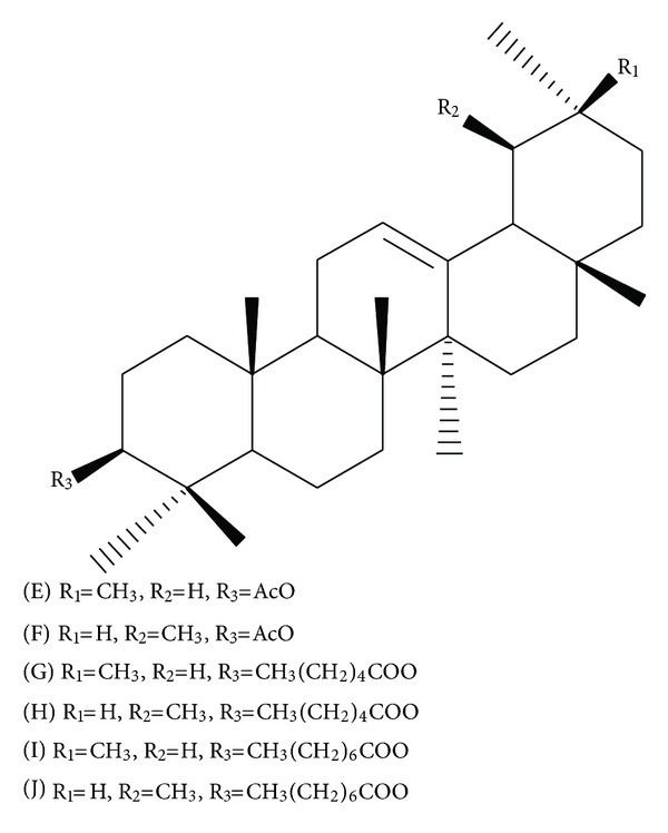 Amyrin Chemical structures of the amyrin esters betaamyrin acetate E