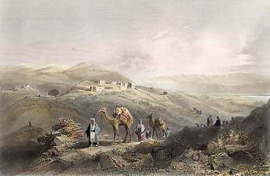 Valley of Anathoth with men pulling their camels.