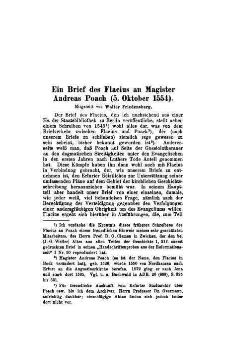 Andreas Poach Ein Brief des Flacius an Magister Andreas Poach 5 Oktober 1554