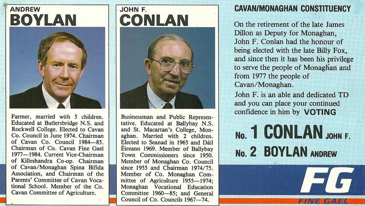 Andrew Boylan (bishop) Leaflet and Poster from Andrew Boylan and John Conlan Fine Gael