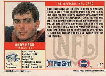 Andy Heck 1989 Pro Set Football Gallery The Trading Card Database