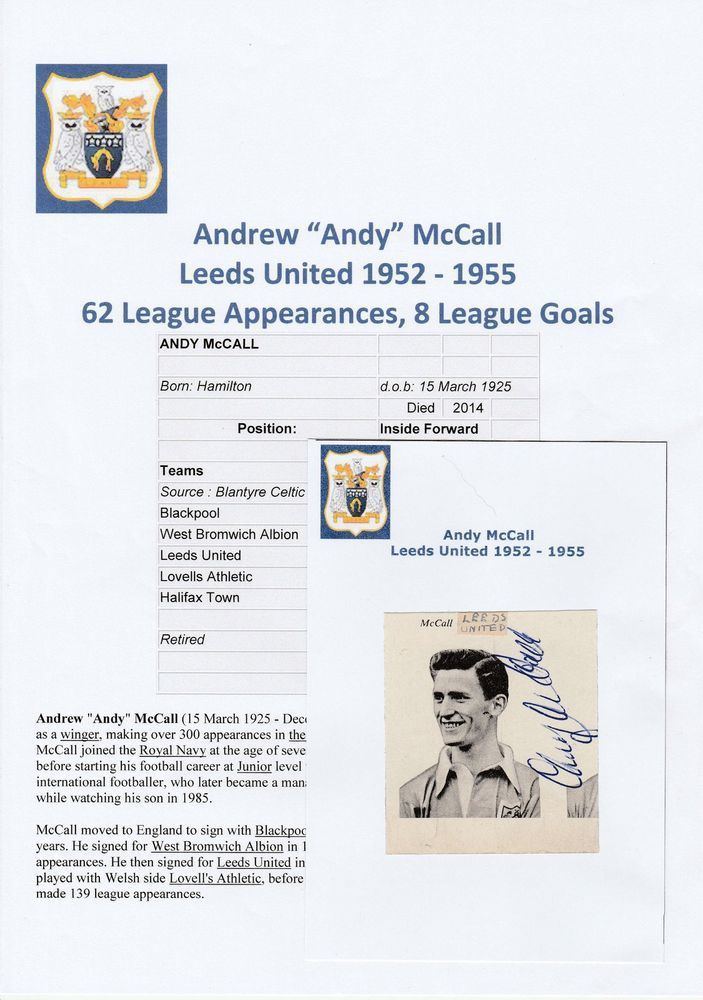 Andy McCall (footballer, born 1925) ANDY McCALL LEEDS UNITED 19521955 RARE ORIGINAL SIGNED ANNUAL