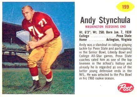 Andy Stynchula 1962 Post Cereal Andy Stynchula 199 Football Card Value Price Guide