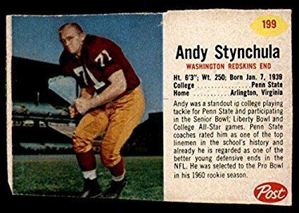 Andy Stynchula Amazoncom Football NFL 1962 Post Cereal 199 Andy Stynchula Good