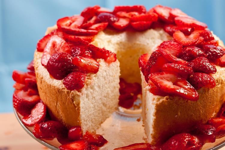 Angel food cake Passover Orange Angel Food Cake with Strawberries Recipe Chowhound