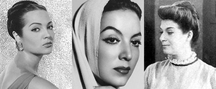 On the left, Angelines Fernández with updo hairstyle, at the center, she is wearing hijab and, on the right, she is smiling and wearing a blouse.