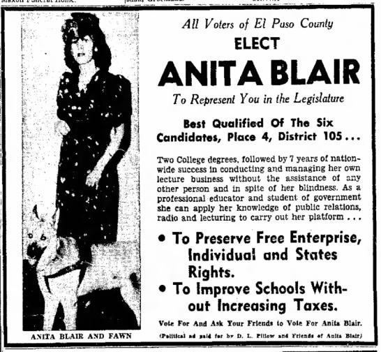Anita Lee Blair Anita Lee Blair campaign ad 1952 featuring Fawn Blair was the