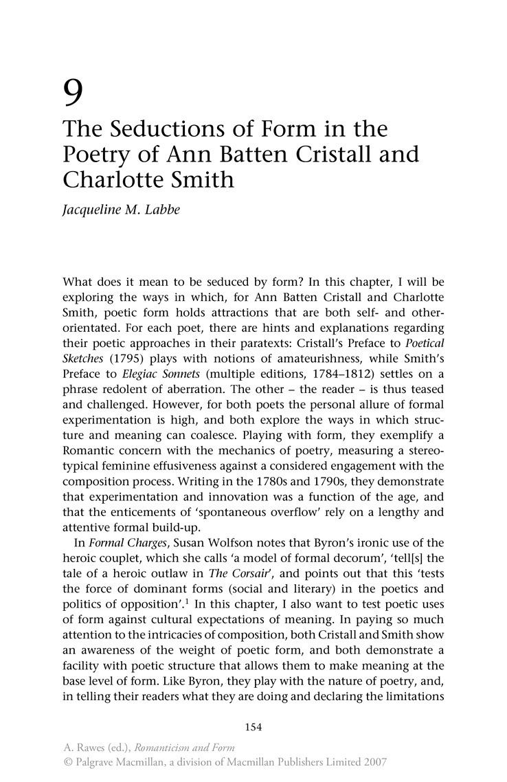 Ann Batten Cristall The Seductions of Form in the Poetry of Ann Batten Cristall and