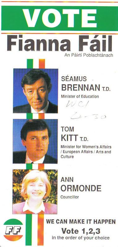 Ann Ormonde Flyer from Seamus Brennan Tom Kitt Ann Ormonde Fianna Fail 1992