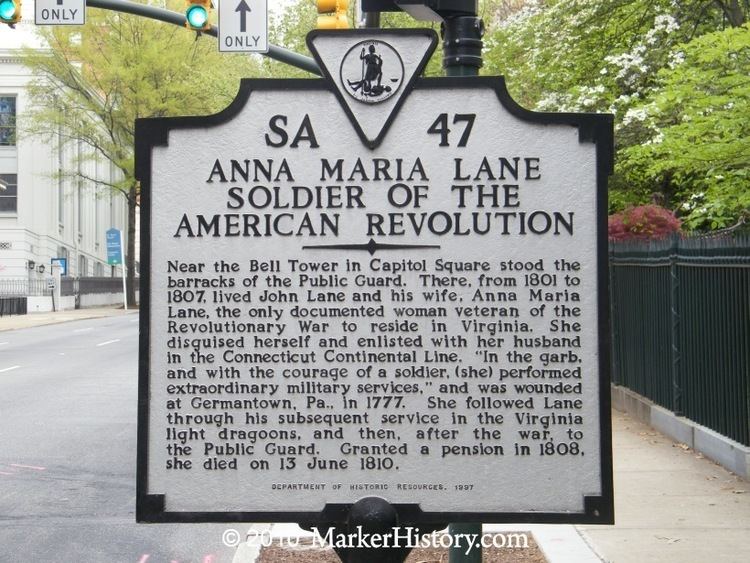 Anna Maria Lane Anna Marie LaneSoldier of the American Revolution SA47 Marker