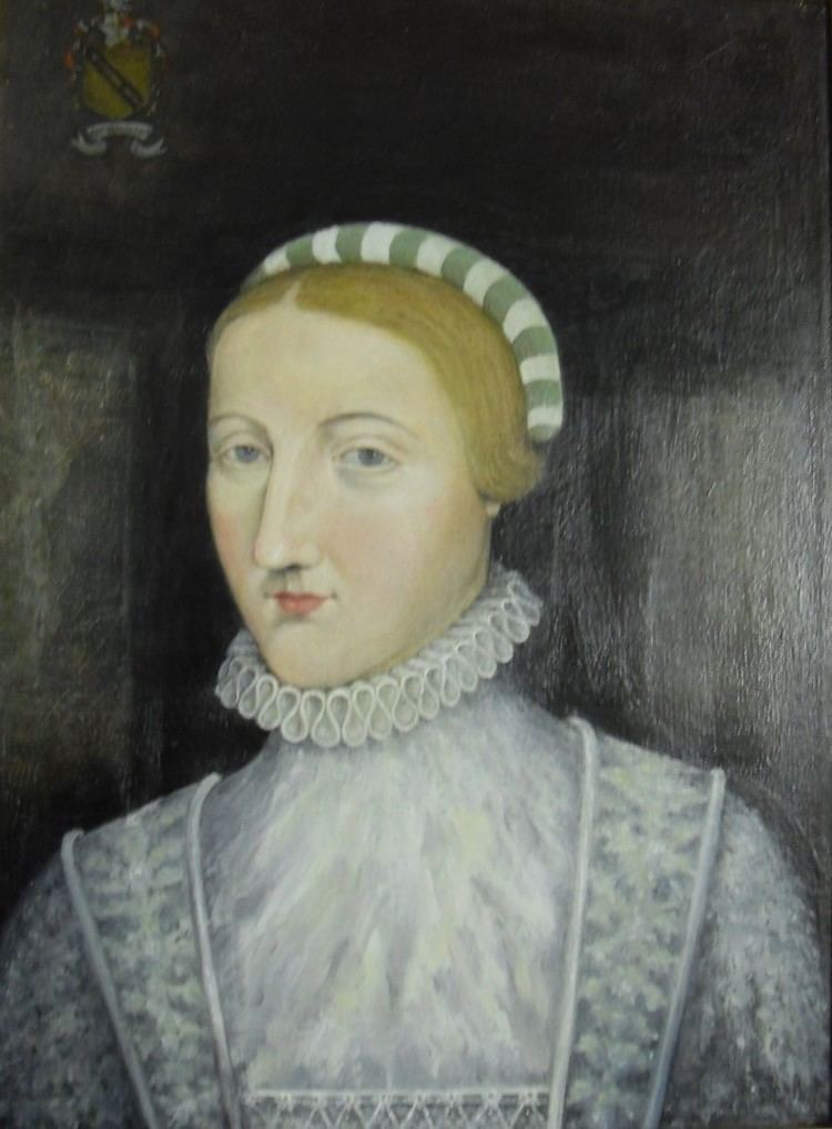 Anne Hathaway (1555/56 – 6 August 1623) was the wife of William Shakespeare, the English poet, playwright, and actor. Anne with a serious face, with blonde hair, wearing a green and white headband, and a gray ancient dress.
