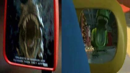 Anonymous Rex (film) movie scenes Screenshot of a scene in Jurassic Park 1993 featuring a Tyrannosaurus rex left parodied by Rex the Dinosaur in Toy Story 2 1999 