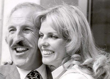 Anthea Redfern and Bruce Forsyth smiling together in black and white