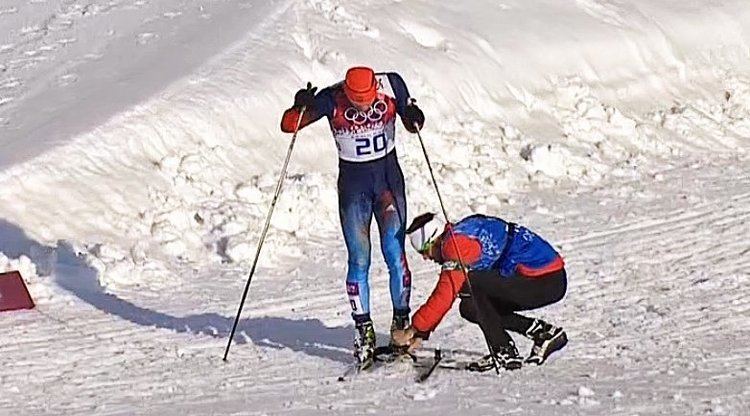 Anton Gafarov Sportsmanship Canadian Coach Assists Russian Skier
