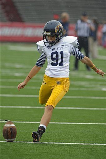 April Goss Female kicker makes extra point for Kent State College