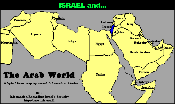 Arab world Size Comparison Map of Israel and the Arab World