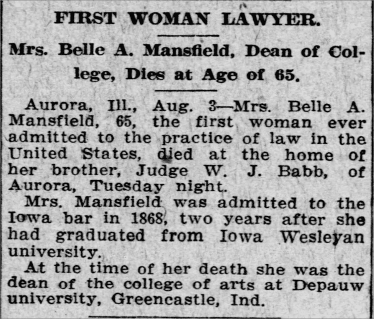 Arabella Mansfield Woman as Lawyer The Bar has Surrendered