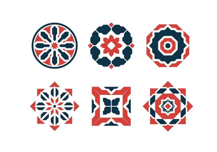 Islamic Arabesque symbols in red and blue color