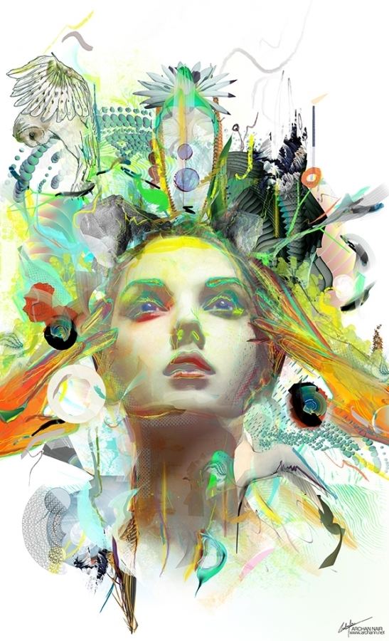 Archan Nair Flamboyant Mixed Media Paintings by Archan Nair