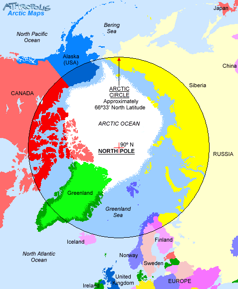 Arctic Circle Map of the Arctic as defined by Arctic Circle