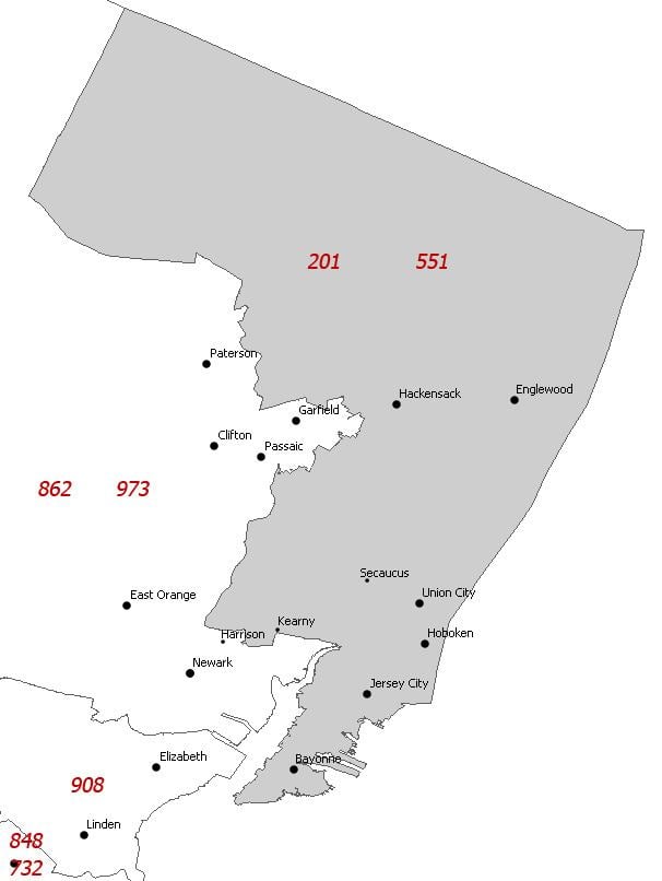 Area codes 201 and 551