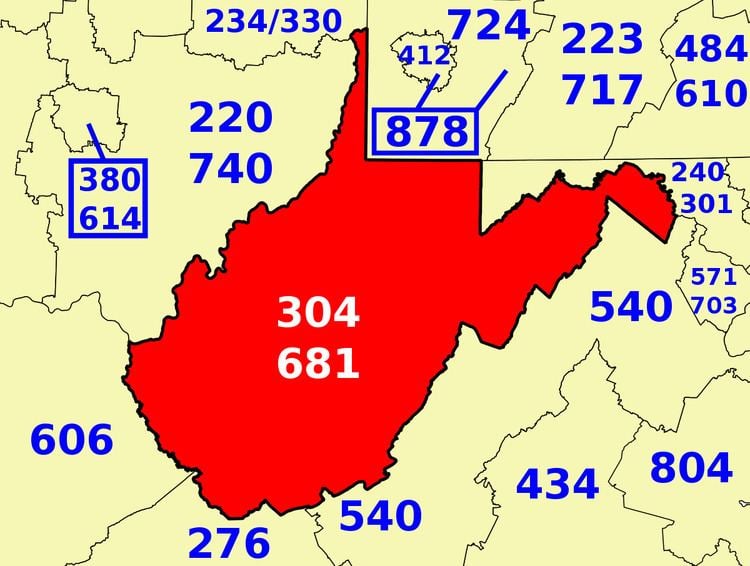 Area codes 304 and 681