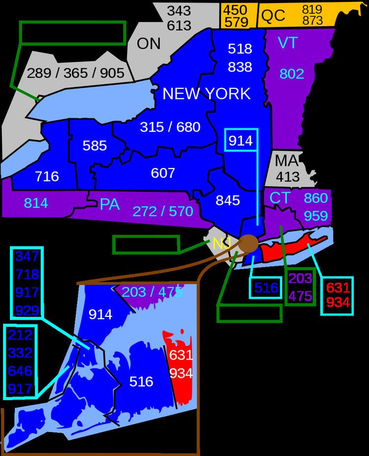 Area codes 631 and 934