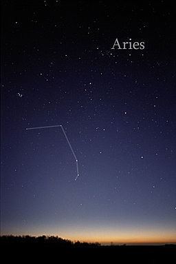 The constellation of Aries is visible in the sky during nighttime.