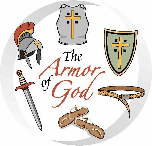 Helmet of salvation, the breastplate of righteousness, the shield of faith, a belt of truth, sword of the spirit/word of God, and shoes with the preparation of the gospel of peace are The Armor of God
