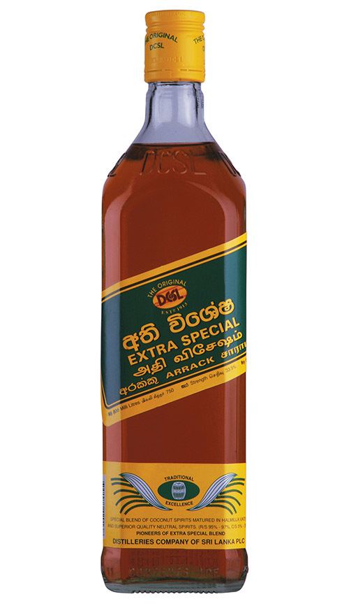 A bottle of Arrack. An alcoholic drink produced in South and Southeast Asia.