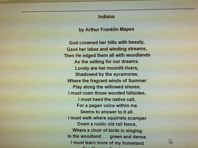Arthur Franklin Mapes Indiana by Arthur Franklin Mapes is the official state poem Life