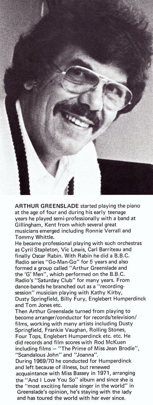 Arthur Greenslade The 1976 BBC show Part 2 Arthur Greenslade Shirley Bassey Blog