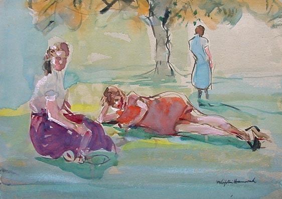 Arthur Henry Knighton-Hammond Arthur Henry Knighton Hammond Watercolour Women Sunbathing