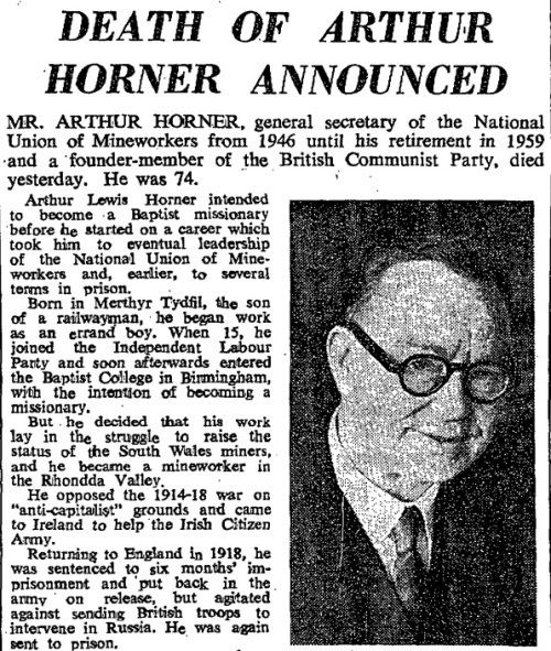 Arthur Horner (trade unionist) Arthur Horner The Welsh Conscientious Objector of the Citizen Army