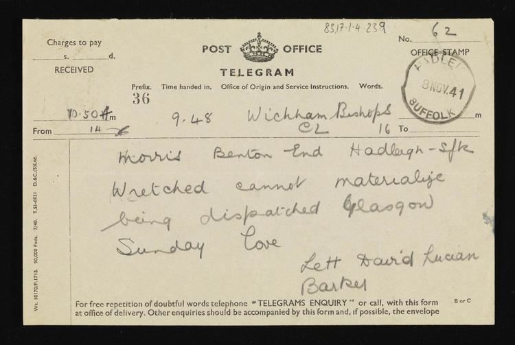Arthur Lett-Haines Telegram from Arthur LettHaines to Cedric Morris Sir Cedric