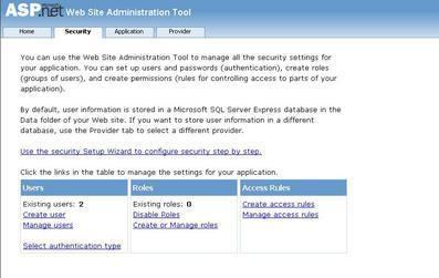 ASP.NET Web Site Administration Tool
