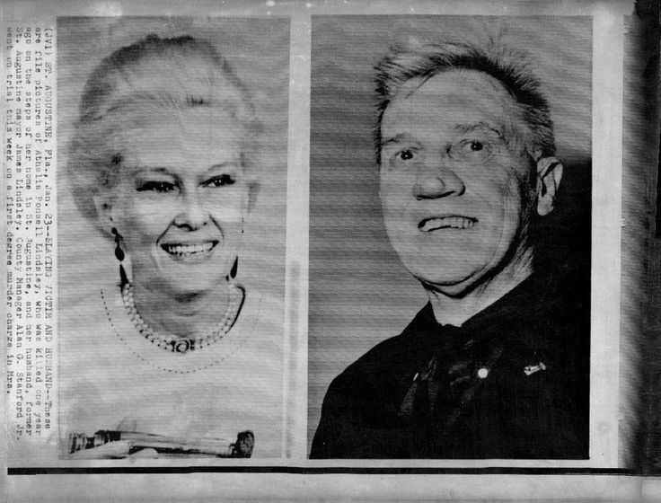 On the left, Athalia Ponsell Lindsley smiling, with white hair, wearing earrings, a pearl necklace, and a white blouse. On the right, Alan Griffin Standford Jr. with a big smile and wearing a black polo shirt.