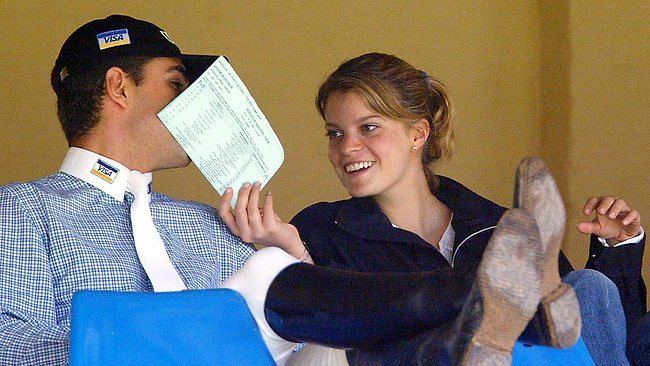 Athina Onassis Roussel smiling while looking at Alvaro Affonso de Miranda Neto during the XXXV City of Porto Alegre International Jumping Competition, also known as The Best Jump
