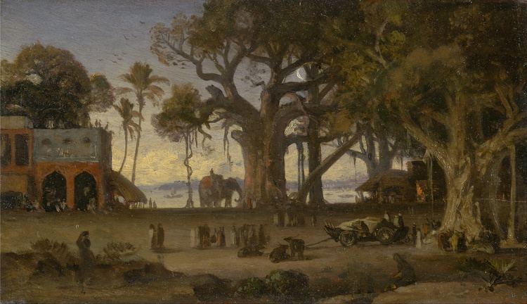 Auguste Borget FileAuguste Borget Moonlit Scene of Indian Figures and Elephants