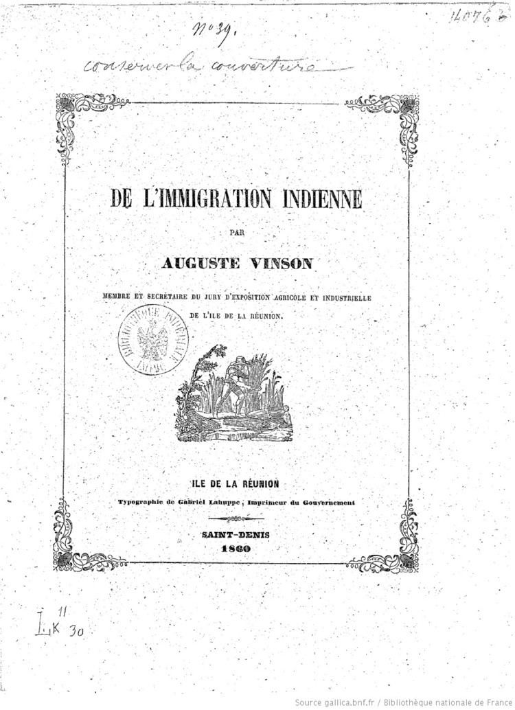 Auguste Vinson De lImmigration indienne par Auguste Vinson Gallica