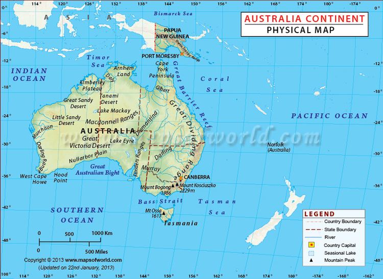 Australia (continent) Australia Continent Physical Map Physical Map of Australia Continent