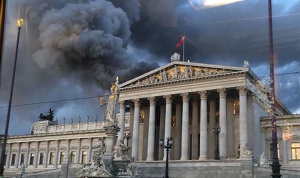 Austrian Parliament Austrian Parliament fire thick smoke engulfs Vienna for miles