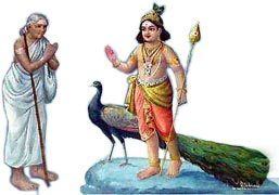 Avvaiyar waving her hand to Paramacharya while wearing a white dress