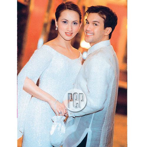 Ayen Munji-Laurel smiling with Franco Laurel in their wedding ceremony at the Rizal Ballroom Shangri-la Hotel, Makati